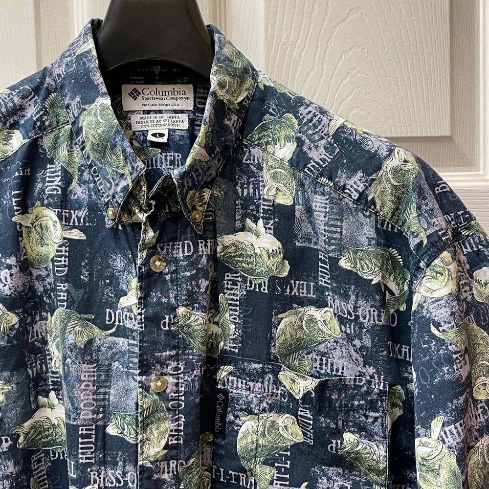 Vintage Columbia Sportswear Shirt Medium Men Button Up Floral All Over Print #74